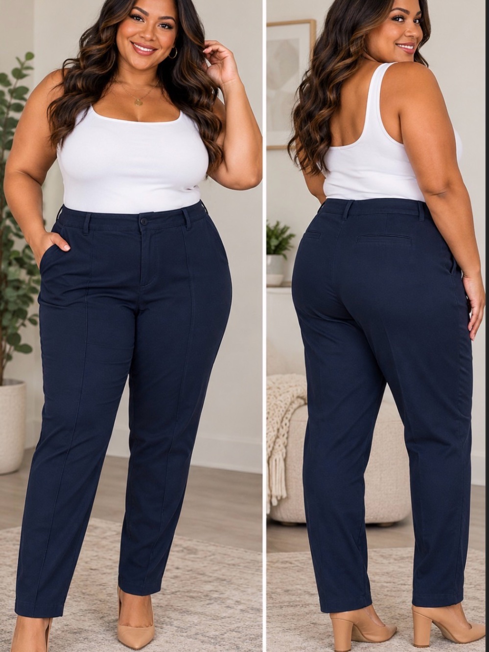 Plus Size Straight-Leg Pants in Navy